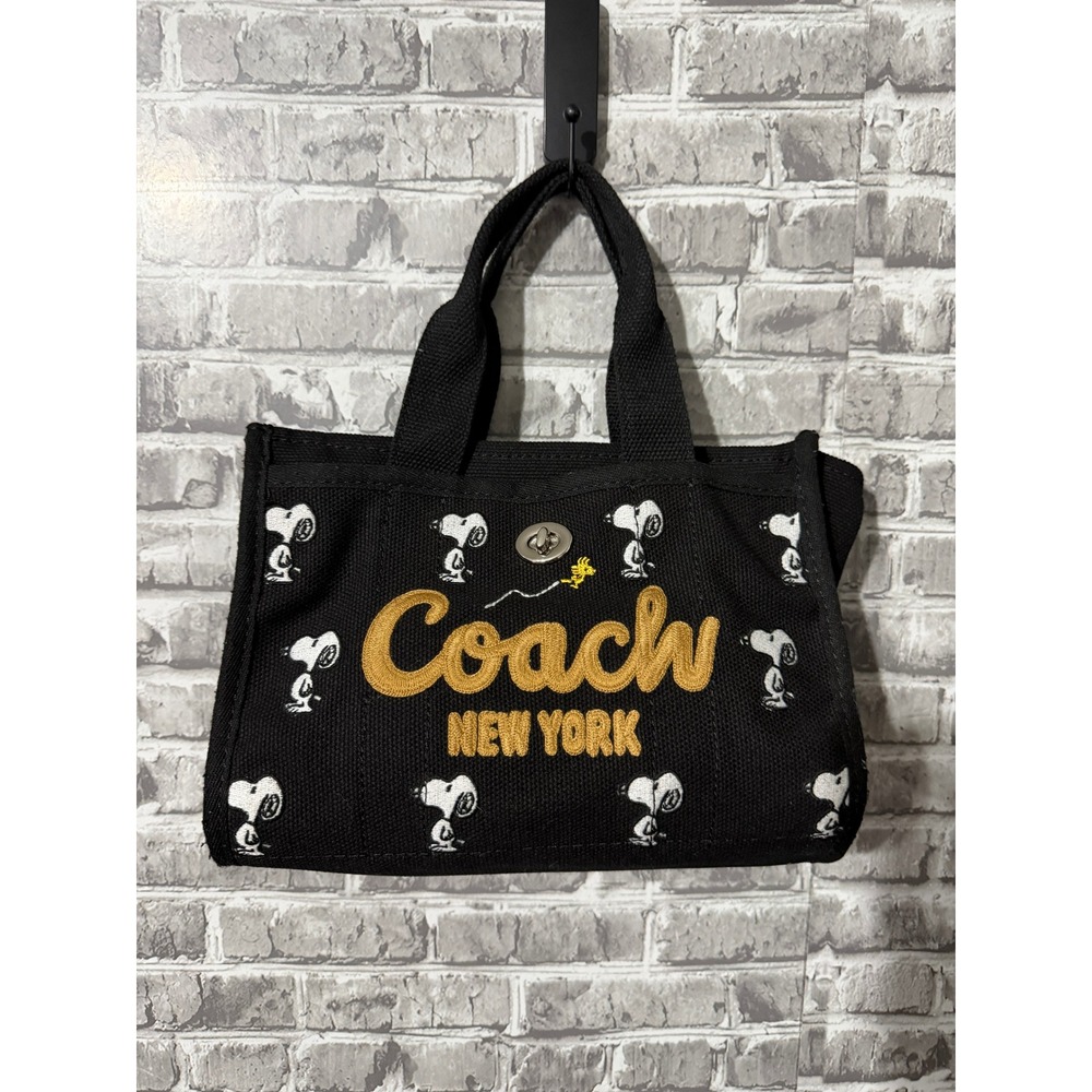 Coach X Peanuts Snoopy Canvas Tote Bag Black CF270 Handbag Woodstock